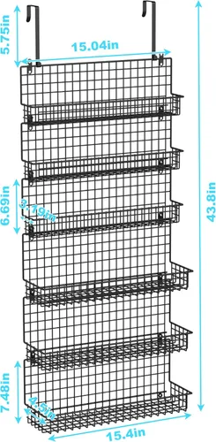 Miniatura 7 de JKsmart Organizador de especias de 6 niveles con gancho de puerta, montado en la pared y sobre la puerta, estantes de especias para armario