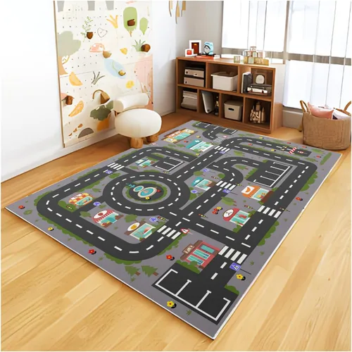 Miniatura 10 de Alfombra Analógica ABC para Niños, Alfombra de Juego para Cuarto de Juegos, Alfombra de Juego de Autos, Alfombra de Carreteras de Vida Urbana