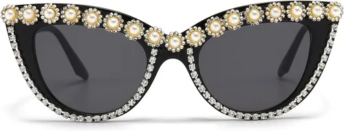 Miniatura 9 de LJCZKA Diamond Cat Eye Sunglasses Women Retro Jeweled Rhinestone Sun Glasses Sparkle Crystal Pearl Luxury Bling Eyewear