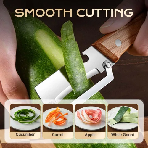 Miniatura 6 de Pelador de verduras multifuncional para cocina, mango de madera y abridor de botellas con hoja de acero inoxidable ultra afilada, para verduras o 2