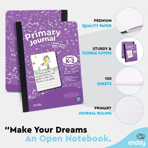 Miniatura 3 de Enday Diario primario para grados K-2, diario de escritura primaria, cuaderno de composición primaria a rayas de media página para niños, cuaderno