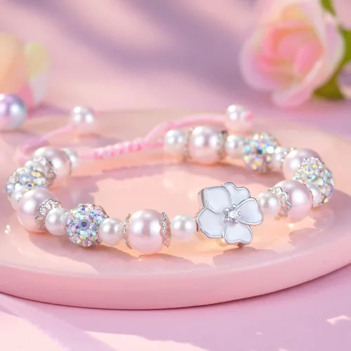 Miniatura 3 de PINKDODO Pulsera de niña de flores Rhinestone perla flor encanto pulsera boda joyería regalos para niña de las flores