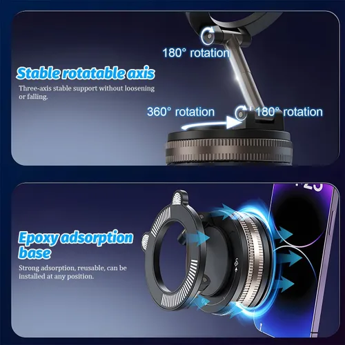 Miniatura 6 de Soporte Magnético de Succión al Vacío para Teléfono de Automóvil, Soporte de Teléfono Celular Plegable Ajustable de 360° con Agarre Fuerte