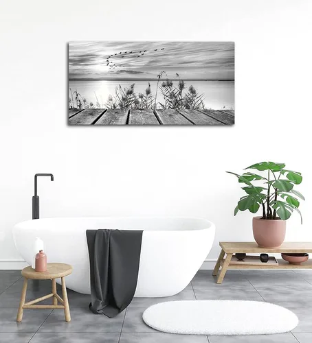 Miniatura 6 de yearainn Arte de Lienzo de Pared en Blanco y Negro Lago al Atardecer con Pájaros Voladores Cuadros para Decoración de Pared Paisaje Natural Pintura