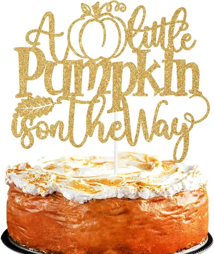 Decoración para tartas con purpurina dorada "A Little Pumpkin is on the Way", dulce calabaza/calabaza Oh Baby/Little Pumpkin, decoración de fiesta