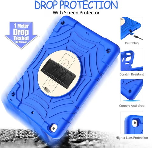 Miniatura 4 de BMOUO Funda para iPad de 9ª/8ª/7ª generación -10.2 pulgadas 2021/2020/2019 con protector de pantalla, soporte giratorio de 360º correa de mano