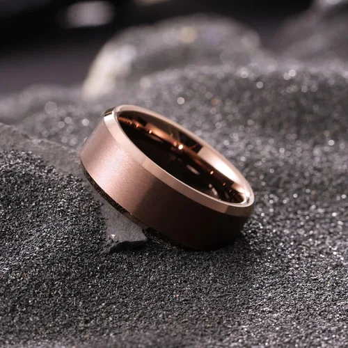 Miniatura 85 de King Will Anillo de boda de tungsteno para hombre, disponible en 15/64 a 25/64 de pulgada (6 a 10 mm), negro/plata, acabado mate, borde pulido
