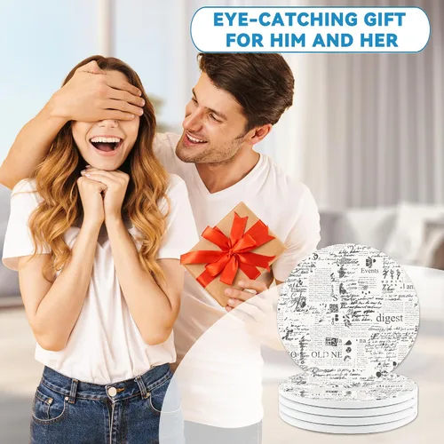 Miniatura 6 de Juego de 4 posavasos para bebidas, diseño vintage de página de libro antiguo, posavasos redondos de 4 pulgadas, posavasos de cerámica absorbente
