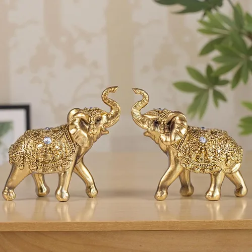 Par dorado decorativo de elefantes estatuas de elefantes, estatuas de decoración para el hogar