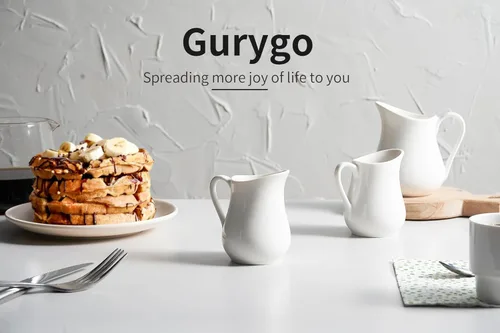 Miniatura 9 de Gurygo Juego de 2 Jarras para Crema de 8 onzas de Cerámica con Asa, Pequeño Contenedor Clásico de Leche Blanco, Jarra de Crema de Porcelana Fina