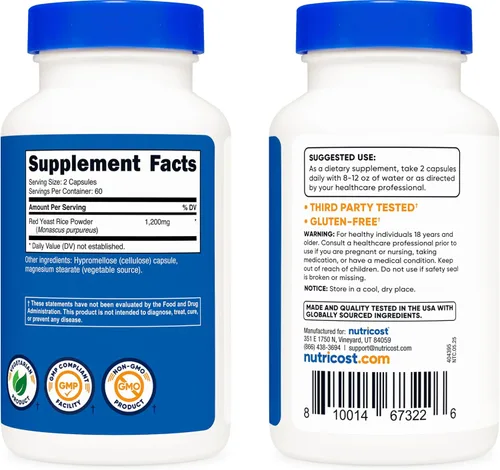 Miniatura 4 de Nutricost Arroz de levadura roja 1200 mg, 120 cápsulas - 60 porciones, cápsulas vegetales, sin OMG, sin gluten