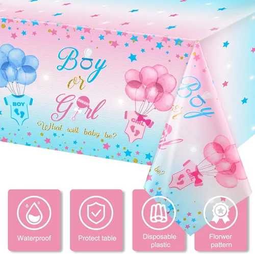 Miniatura 3 de Mixweer 3 piezas de mantel para revelación de género, suministros para fiesta de revelación de género, mantel de plástico impermeable para niños