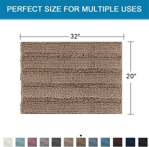 Miniatura 358 de H.VERSAILTEX Alfombras de baño para cuarto de baño, antideslizantes, tapetes de baño extragruesos, de felpilla, a rayas, alfombra de 20" x 32