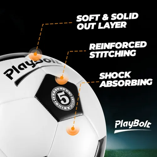 Miniatura 2 de PlayBolt Soccer Ball Size 5 with Pump - Black & White Training Practice & Match Ball for Kids, Youth and Adults (Pack of 1 or 4)