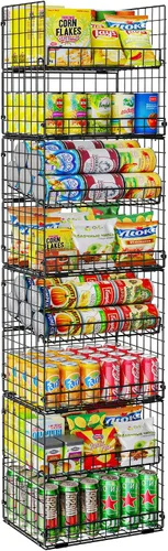 Miniatura 8 de JKsmart Cesta apilable de alambre de 8 niveles, organizador de latas para despensa de cocina, estantes de almacenamiento de metal XXL con divisores