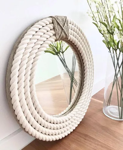Miniatura 7 de Espejo de pared redondo náutico con cuerda de yute, espejos costeros para baño/sala de estar, espejo decorativo para colgar en la pared, espejo