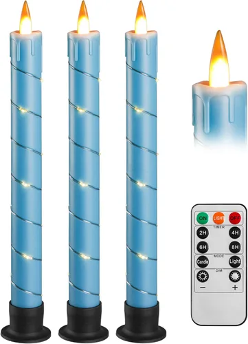 Da by 3 piezas de velas cónicas parpadeantes sin llama operadas por batería - velas de ventana con control remoto y temporizador - llama LED 3D