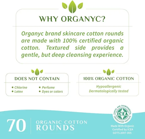 Miniatura 5 de Organyc - Rondas de Algodón 100% Orgánico Certificado - Algodón Biodegradable, Libre de Químicos, para Piel Sensible (420 Recuentos) - Cosmética