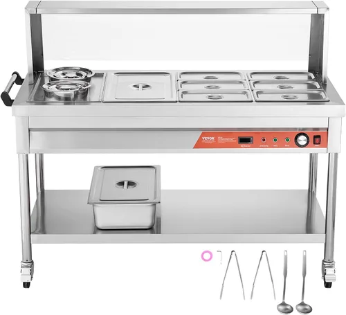 Miniatura 9 de VEVOR Calentador de alimentos comercial, 7 bandejas + 2 ollas, mesa de vapor eléctrica, 1800 W, calentador de alimentos profesional para catering