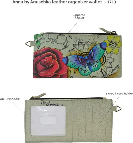 Miniatura 3 de Cartera Anna by Anuschka organizadora, de cuero auténtico, cinco espacios de tarjetas de crédito, para mujer