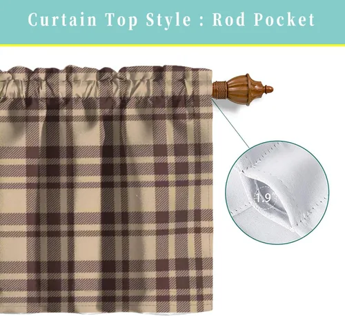 Miniatura 4 de Cortinas con cenefas temáticas geométricas, patrón geométrico a cuadros para sala de estar, cenefa para ventanas con bolsillo para barra, cenefa