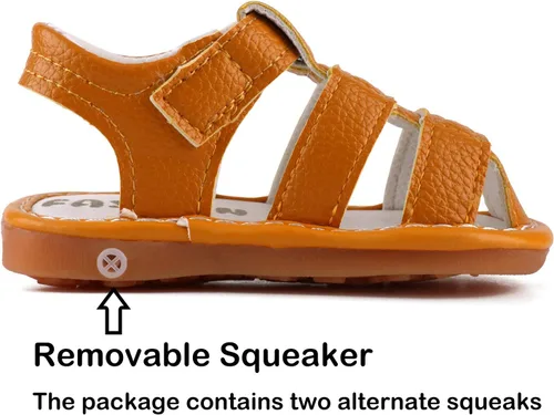 Miniatura 6 de QIETION Sandalias chirriantes para niños y niñas pequeños, puntera cerrada, suela de goma antideslizante, zapatos para primeros pasos