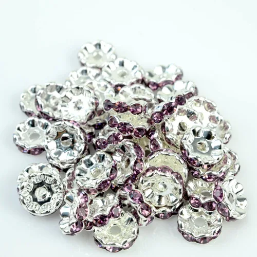 Miniatura 19 de RUBYCA - 100 unidades de espaciadores redondos y ondulados de cristal checo de alta calidad en tono plateado, Cristal, 10mm