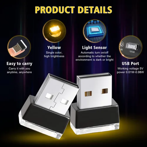 Miniatura 3 de Ouzorp 2 piezas mini USB LED luz, iluminación interior LED de coche DC 5V inteligente USB LED atmósfera luz portátil teclado luz hogar oficina