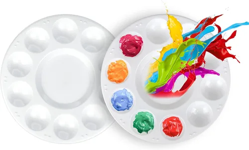 FANDAMEI Paleta de Pintura, Bandejas de Pintura para Niños, Paletas de Pintura con 10 Cavidades para Adultos y Niños, Paletas Redondas de Pintura,