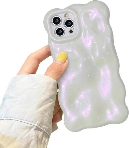 Miniatura 43 de XIZYO Funda para iPhone 13 de 6.1 pulgadas, bonito patrón de ondas, estético, 3D, rizado, ondulado, chapado en purpurina, para mujeres y niñas, Azul