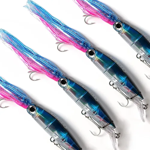 Miniatura 11 de Wondersee Kit de Señuelos de Pesca de Calamar Suaves y Duros Swimbait Crankbait Jig de Simulación Pesado Holográfico 4 PCS Rojo y Negro