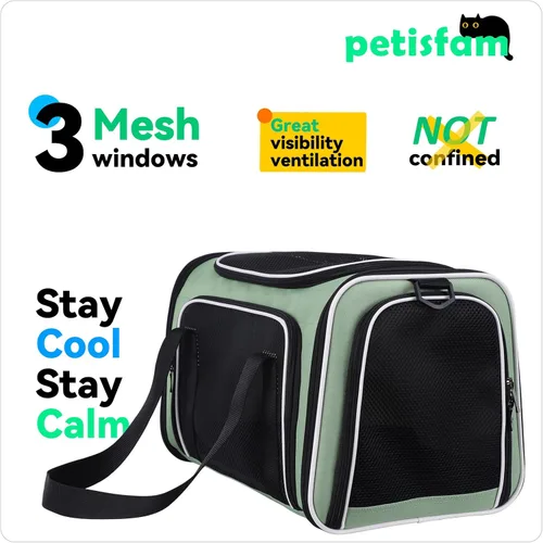 Miniatura 4 de Transportador suave para gatos medianos y perros pequeños con cama acogedora, 3 puertas, entrada superior, aprobado por aerolíneas, a prueba de Menta