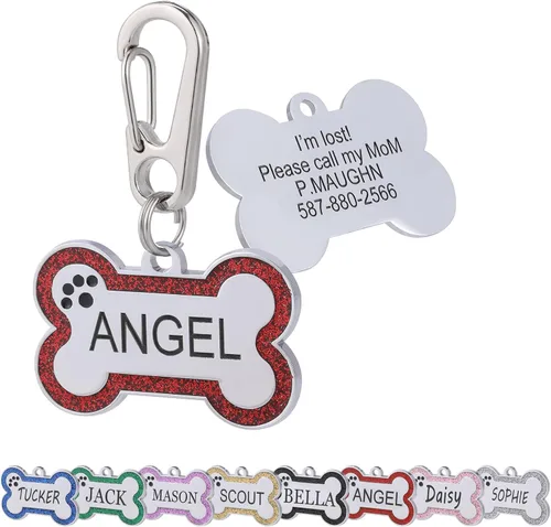 Miniatura 8 de Etiquetas de identificación de mascotas personalizadas de acero inoxidable con diseño de hueso brillante - Etiquetas de perro profundamente grabadas