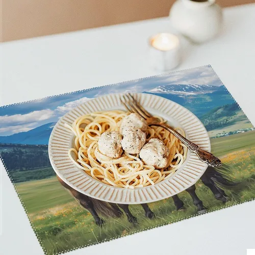 Miniatura 6 de Playful Horses in The Valley Placemats Set of 6 Resistant Table Mats Washable Place Mats for Dinner Party Table Decoration