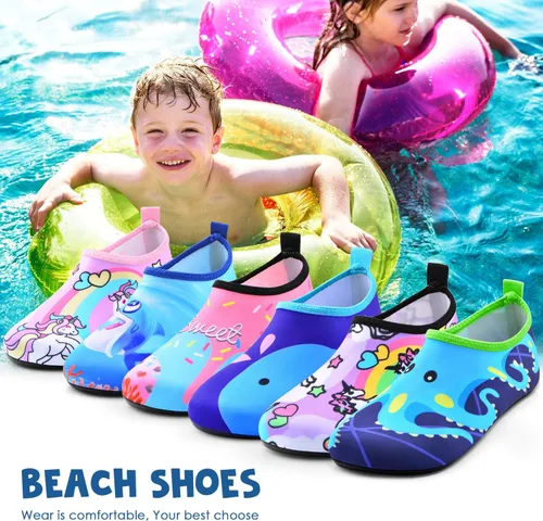 Miniatura 5 de Sunnywoo Zapatos de agua para niños y niñas, zapatos de agua de secado rápido, antideslizantes, piel de agua, zapatos deportivos descalzos