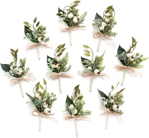 Miniatura 7 de Ling's Moment Boutonniere para Hombre, juego de 10 ramilletes para invitados, flores artificiales para decoración de boda/baile/regreso a casa, etc.