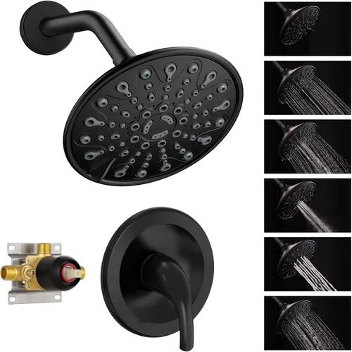 Miniatura 10 de EMBATHER - Juego de grifo de ducha de níquel cepillado, accesorios de ducha con cabezal de ducha de lluvia de 6 pulgadas, válvula de ducha