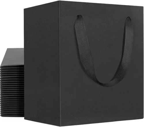 Miniatura 16 de EUSOAR Pequeñas bolsas negras para envolver regalo, paquete de 12 bolsas de papel kraft de 4 x 2.75 x 4.5 pulgadas con asas, bolsas resistentes