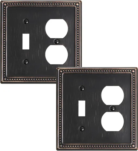 Miniatura 35 de Paquete de 4 placas de cubierta para interruptor de luz de palanca individual, cubiertas decorativas de perlas, placa de pared de metal almendra