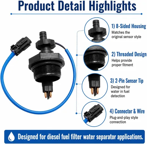 Miniatura 4 de Hoypeyfiy Sensor de Agua en Combustible, Sensor de Tipo de 8 Lados de Repuesto para Ram 2500 3500 4500 5500 6.7L