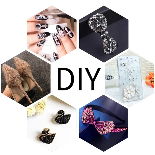 Miniatura 6 de LPBeads 6000 unidades de diamantes de imitación negros no termofijos, 6 tamaños, cristal redondo, con parte trasera plana, pinzas y bolígrafo
