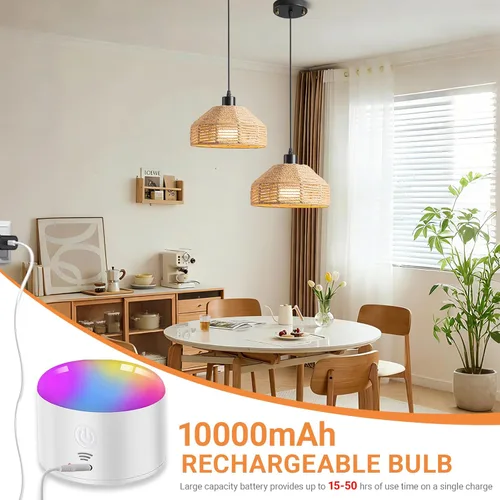 Miniatura 5 de Lámpara colgante a pilas con control remoto, lámpara colgante de batería, lámpara tejida de ratán sin necesidad de cableado, bombilla recargable