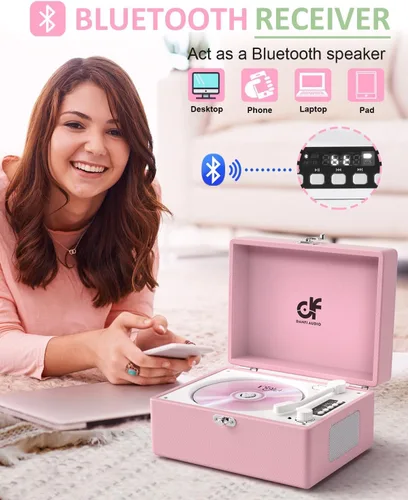 Miniatura 6 de Reproductor de CD con altavoces estéreo, transmisión inalámbrica de entrada/salida Bluetooth, batería recargable, reproductor de CD retro USB