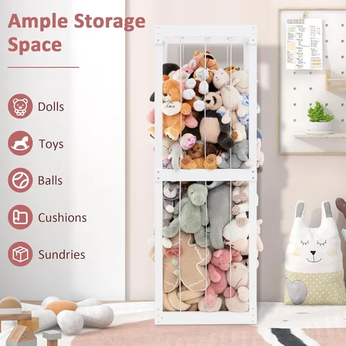 Miniatura 2 de Costzon Almacenamiento de animales de peluche extra grande, organizador de animales de madera con cordones elásticos, organizador de almacenamiento
