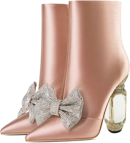 Miniatura 152 de FSJ Botas de tacón alto con punta puntiaguda para mujer, con tacón alto, con cremallera lateral brillante, estilo casual, para uso diario, zapatos