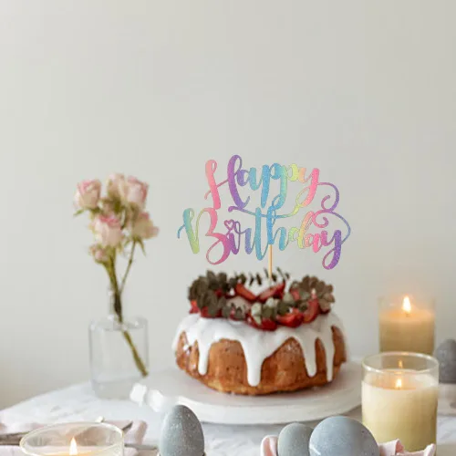Miniatura 7 de Decoración para la Parte Superior del Pastel Hecha a Mano con Purpurina Feliz Cumpleaños, Decoraciones de Pastel para Fiesta de Cumpleaños, Arcoíris