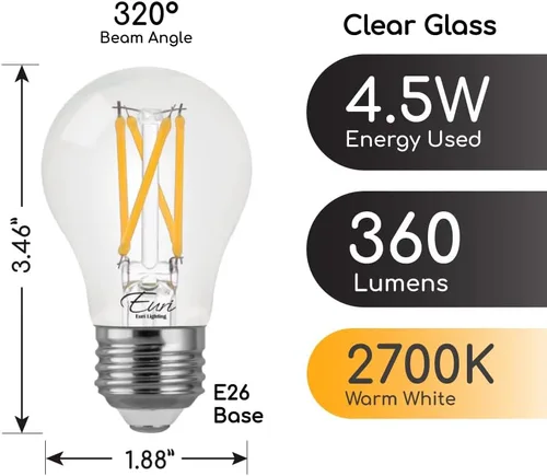 Miniatura 3 de Euri Lighting VA15-3020e-4 LED regulable A15, 4.5 W (50 W igual) blanco cálido (2700 K), 450 lm, 80CRI, vidrio transparente, ángulo de haz de 320°