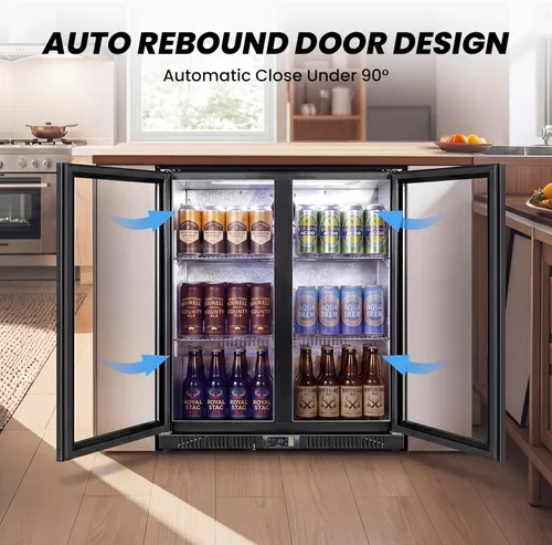 Miniatura 4 de 35.42" W Commercial Under Counter Beverage Refrigerator, 2 Glass Door Back Bar Cooler, Built-in/Freestanding 7.4Cuft Drink Fridge with LED Light