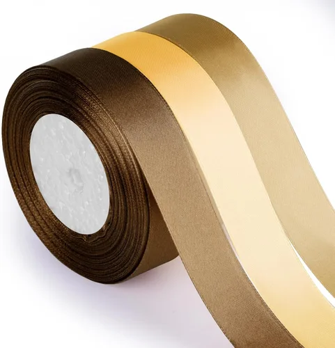 Miniatura 10 de ASTARON Cinta de satén para manualidades de 1 pulgada, cinta de tela de color negro dorado sólido para regalos, ramos de flores, envoltura, lazos