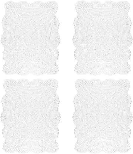 Miniatura 9 de kilofly Juego de 4 manteles individuales hechos a mano de algodón con encaje de ganchillo (juego de 4), color beige